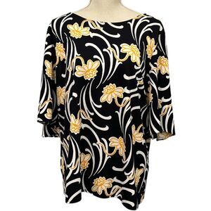 Ann Taylor Black Floral Top Shirt